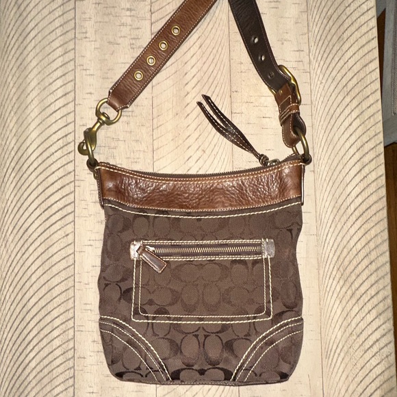 Coach Handbags - Coach Monogram Chocolate Brown Signature Canvas Crossbody Duffle Shoulder Bag